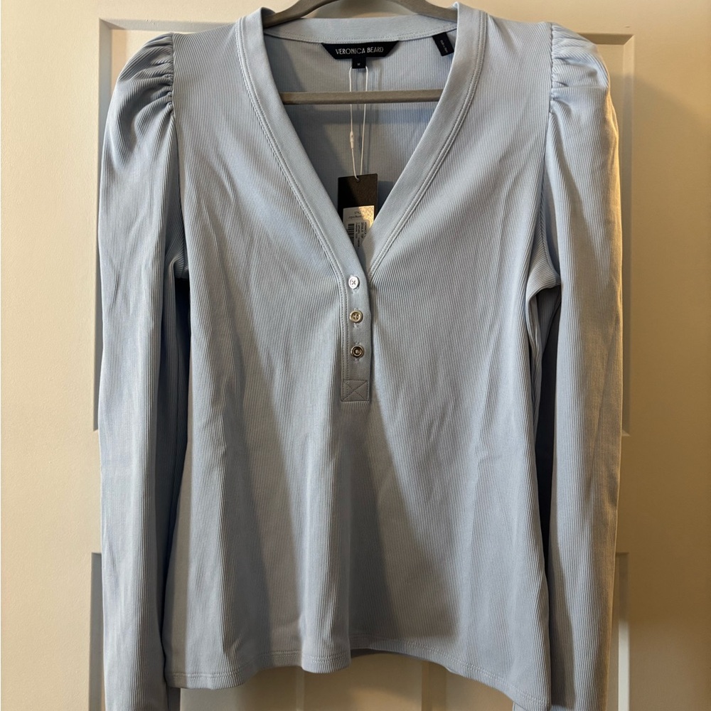 Veronica Beard Light Blue V-Neck Top